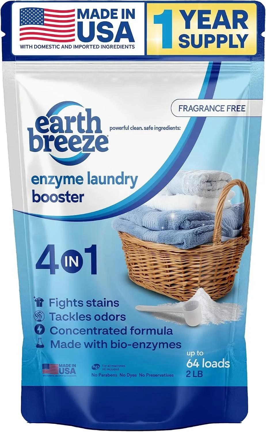 Earth Breeze Enzyme Laundry Booster Powder 2lbs (64 Loads)